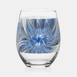 Abstract Blauw Grijs Waterverf Fractal Art Flower Wijnglas Zonder Voet