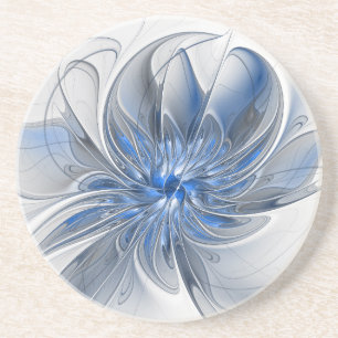 Abstract Blauw Grijs Waterverf Fractal Art Flower Zandsteen Onderzetter