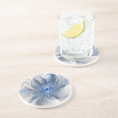 Abstract Blauw Grijs Waterverf Fractal Art Flower Zandsteen Onderzetter (Zijkant)