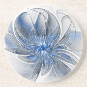 Abstract Blauw Grijs Waterverf Fractal Art Flower Zandsteen Onderzetter