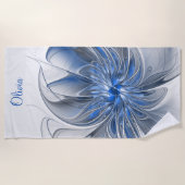 Abstract Blauw Grijs Waterverf Fractal Bloemnaam Strandlaken (Voorkant)