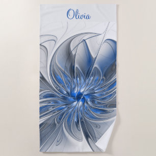 Abstract Blauw Grijs Waterverf Fractal Bloemnaam Strandlaken