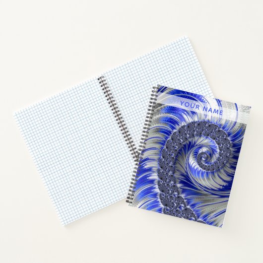 Abstract blauw, grijs, wit, bolvormig fractal met notitieboek (Binnen)
