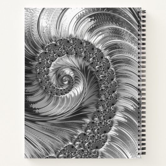 Abstract blauw, grijs, wit, bolvormig fractal met notitieboek (Achterkant)