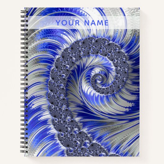 Abstract blauw, grijs, wit, bolvormig fractal met  notitieboek (Voorkant)