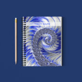 Abstract blauw, grijs, wit, bolvormig fractal met  notitieboek