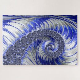 Abstract blauw grijs wit spiraal fractaal legpuzzel