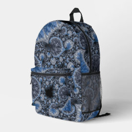 Abstract Blauw Grijs Zwart Fractal Bedrukte Rugzak