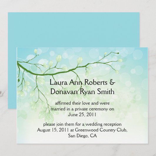 Abstract Blauw Groen Bladeren Post Huwelijksuitnod Kaart (Voorkant / Achterkant)