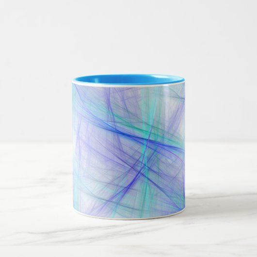 Abstract Blauw Groen Fractal Tweekleurige Koffiemok (Center)