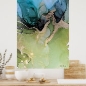 Abstract Blauw Groen Gold Poster (Keuken)