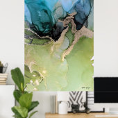 Abstract Blauw Groen Gold Poster (Thuiskantoor)