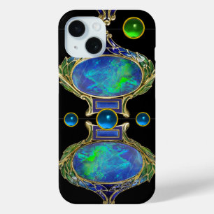 ABSTRACT BLAUW GROEN OPAL EFFECT MET GEMSTONES iPhone 15 CASE