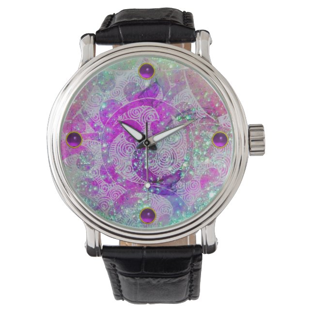 ABSTRACT BLAUW GROEN,ROZE GOLVEN,GLITTER,PAARS EDE HORLOGE (Voorkant)