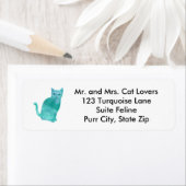 Abstract Blauw Groen Turquoise Kat Adresetiketten Etiket (Insitu)
