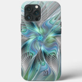 Abstract blauw groen vlinder fractal Art Monogram Case-Mate iPhone Case (Achterkant)