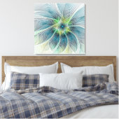 Abstract Blauw Groene Kunstvlek Fantasevloeistof Canvas Afdruk (Insitu (Slaapkamer))