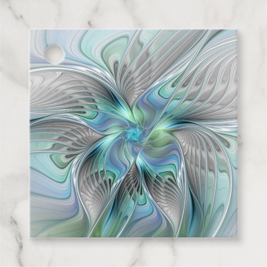 Abstract Blauw Groene Vlinder Fantasy Art Custom Bedankjes Labels (Voorkant)
