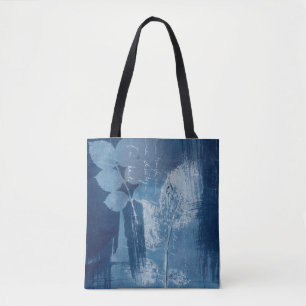 Abstract blauw grunge artwork tote bag