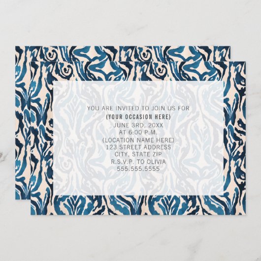 Abstract Blauw Ikat Algemeen Feest Kaart (Voorkant / Achterkant)