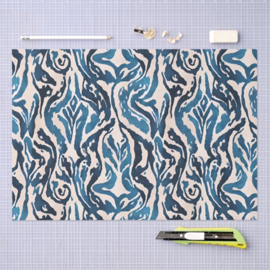 Abstract blauw Ikat Waterverf Patroon Tissuepapier (Craft)