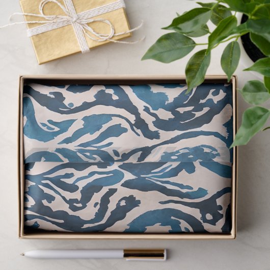 Abstract blauw Ikat Waterverf Patroon Tissuepapier (Geschenk)