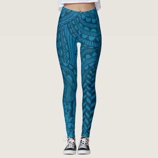 Abstract blauw kunstpatroon leggings (Voorkant)