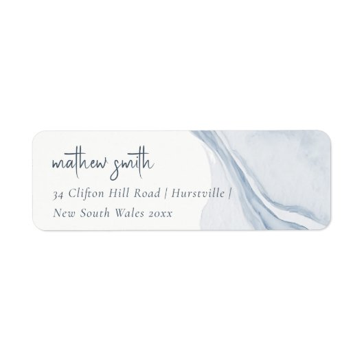 Abstract Blauw Kuststrand Waterverf Adres Etiket (Voorkant)