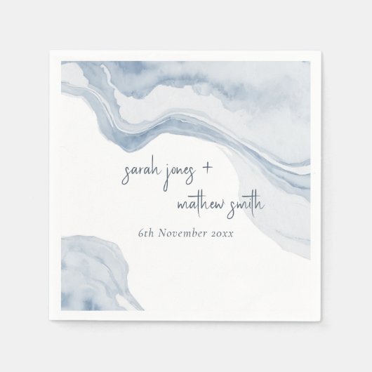 Abstract blauw kuststrand Waterverf bruiloft Servet (Voorkant)