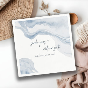 Abstract blauw kuststrand Waterverf bruiloft Servet