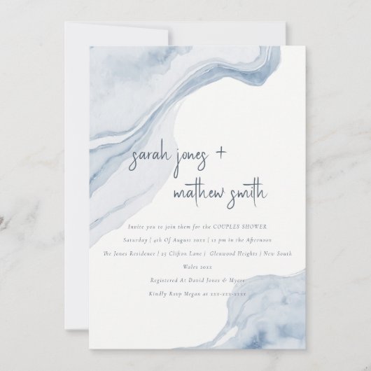 Abstract Blauw Kuststrand Zee Strandparen Douche Kaart (Voorkant)