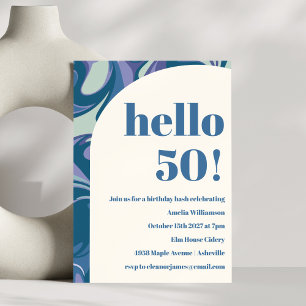 Abstract Blauw Marmeren Swirl Stijlvol Verjaardags Kaart