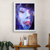 Abstract Blauw met Gouden Graphic Woman Art Print