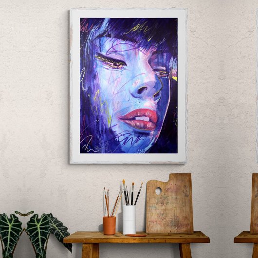 Abstract Blauw met Gouden Graphic Woman Art Print