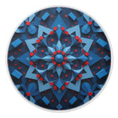 Abstract blauw met rode Stippen Keramische Knop (Voorkant)