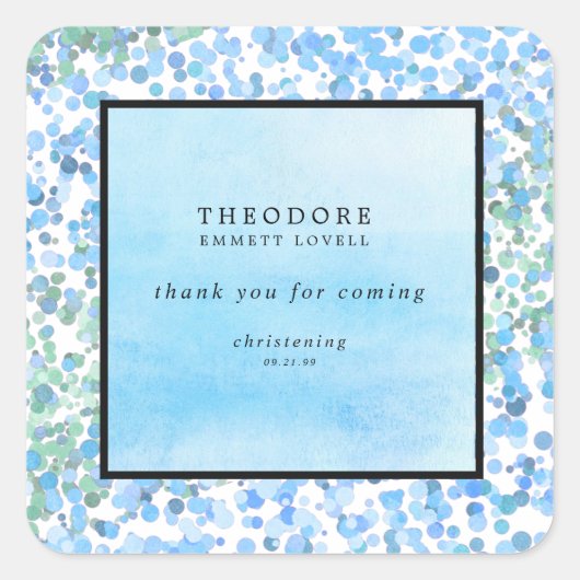 Abstract blauw modern doopsel dank u vierkante sticker (Voorkant)