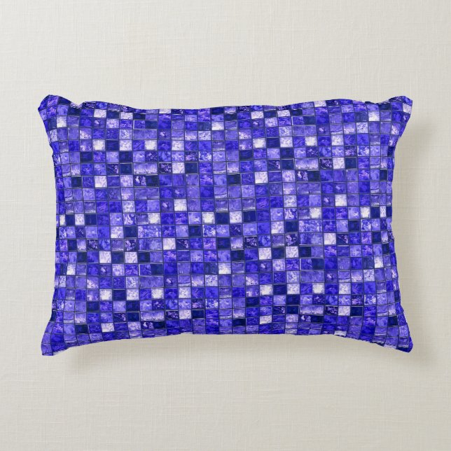 Abstract Blauw Mozaïekontwerp Met Glanzende Textur Accent Kussen (Voorkant)
