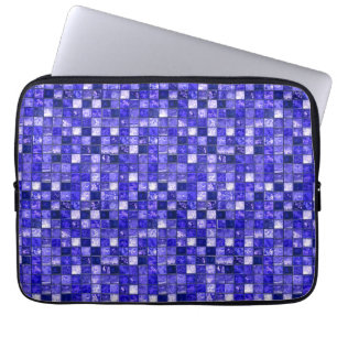 Abstract Blauw Mozaïekontwerp Met Glanzende Textur Laptop Sleeve