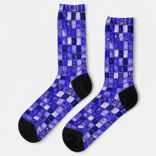 Abstract blauw mozaïekontwerp met gloeiende textur sokken