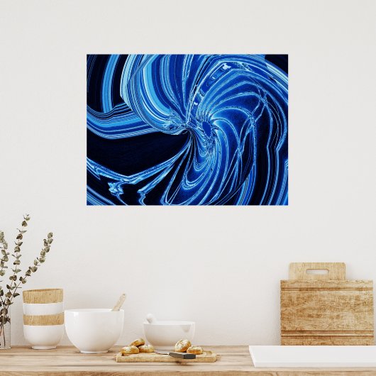Abstract Blauw Neon "Bloem" Poster (Keuken)