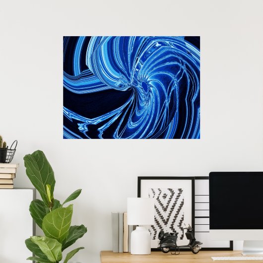 Abstract Blauw Neon "Bloem" Poster (Thuiskantoor)