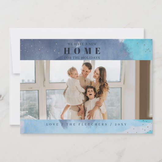 Abstract Blauw Nieuw Huis voor Feestdagen Foto Ver Feestdagenkaart (Voorkant)