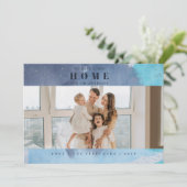 Abstract Blauw Nieuw Huis voor Feestdagen Foto Ver Feestdagenkaart (Staand voorkant)