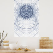 Abstract blauw op wit thema poster (Keuken)