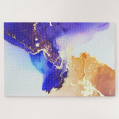 Abstract Blauw Oranje Gold Alcohol Ink Jigzaag Puz Legpuzzel (Horizontaal)