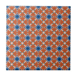 Abstract blauw Oranje grafisch patroon Tegeltje