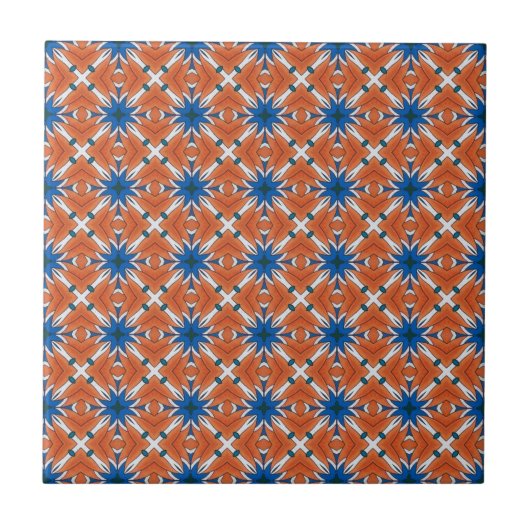 Abstract blauw Oranje grafisch patroon Tegeltje (Voorkant)