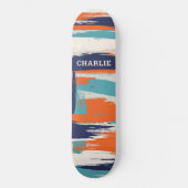 Abstract Blauw Oranje Kwast Strepen Aangepaste Naa Persoonlijk Skateboard (Voorkant)