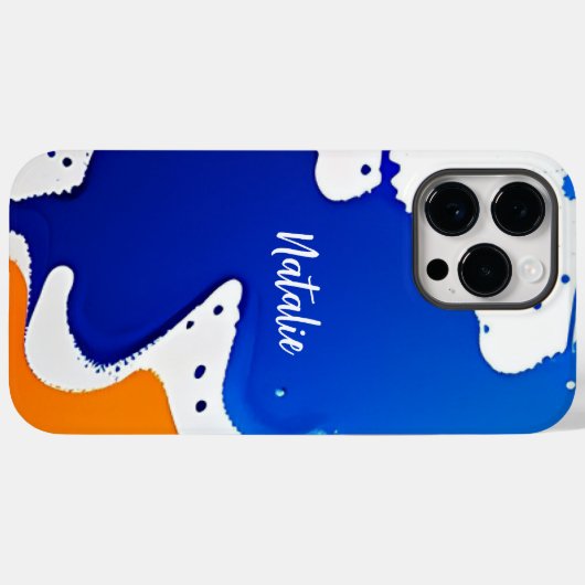 Abstract Blauw & Oranje Verf Splatter Monogram Case-Mate iPhone Case (Achterkant (horizontaal))