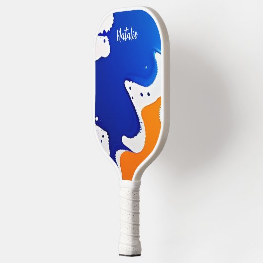 Abstract Blauw & Oranje Verf Splatter Monogram Pickleball Paddle (Links)